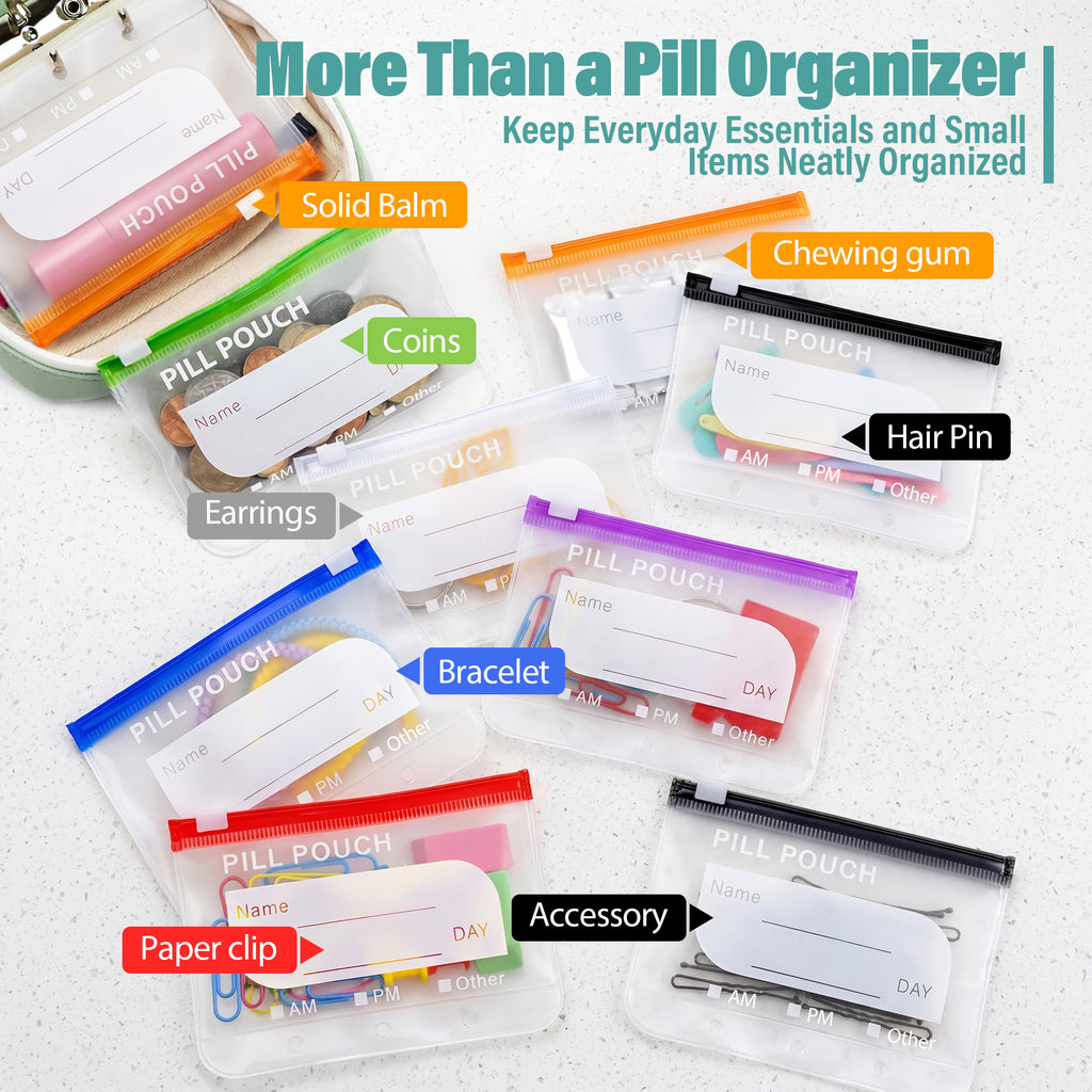 A8 Waterproof Pill Organizer with 14 Coded Pouches, Travel Pill Organizer | BPA-Free Zippered Reusable Pill Pouch Set, Weekly Travel Medicine Organizer, for Fish Oils, Vitamins（Green）