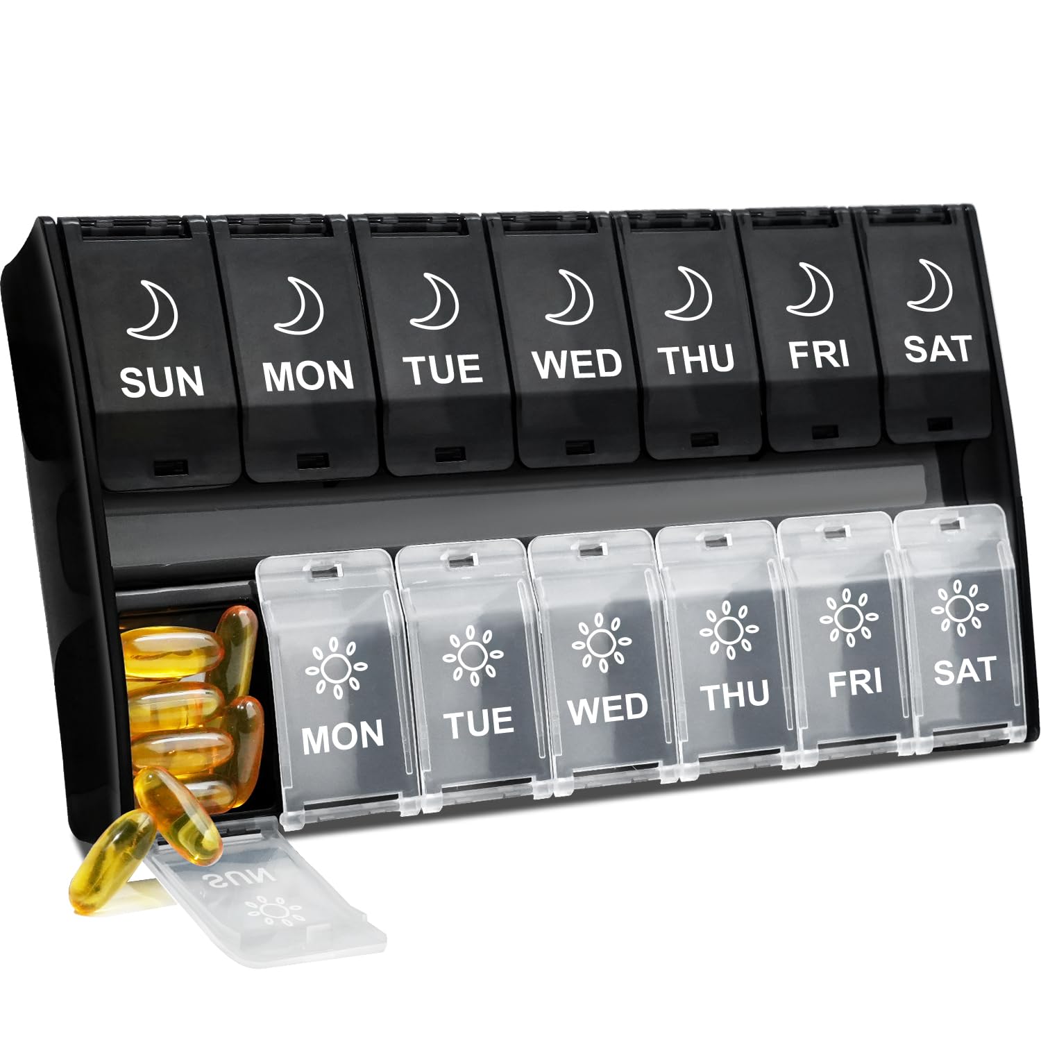 XL Large Pill Organizer 2 Times a Day, Weekly Am Pm Pill Box with Hinged Lids, 7 Day Medicine Vitamin Pill Case, Daily Pill Container, Big Medication Organizer for Supplement